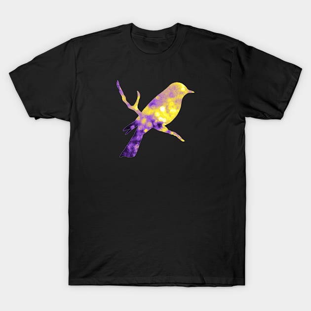 Nonbinary Pride Bird on a Branch T-Shirt by VernenInk